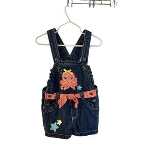 Girls 3t Blue jeans‎ shortalls pink octopus rn#16435